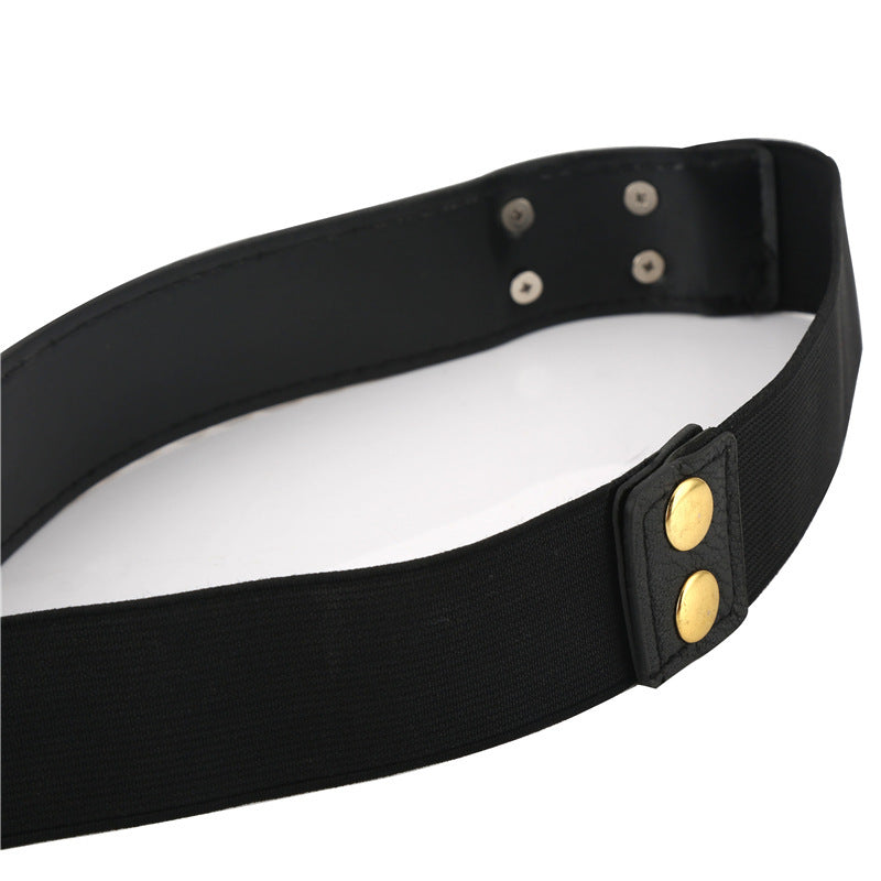 Women’s Elastic Dress Belt with Gold Chain Rivet – Punk Style