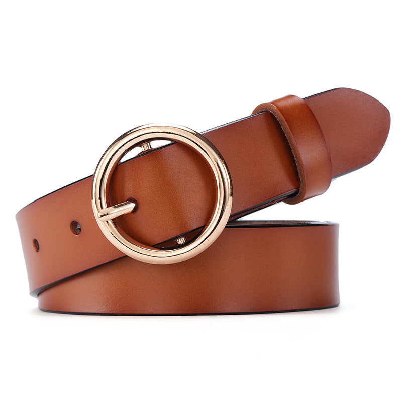 Women’s Round Buckle Leather Belt