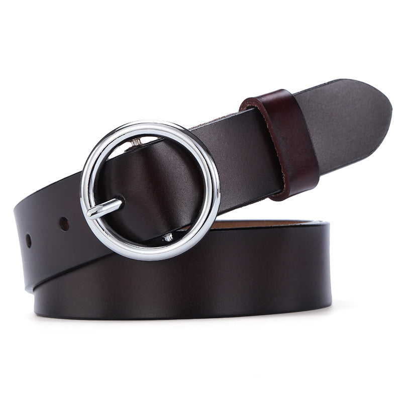 Women’s Round Buckle Leather Belt