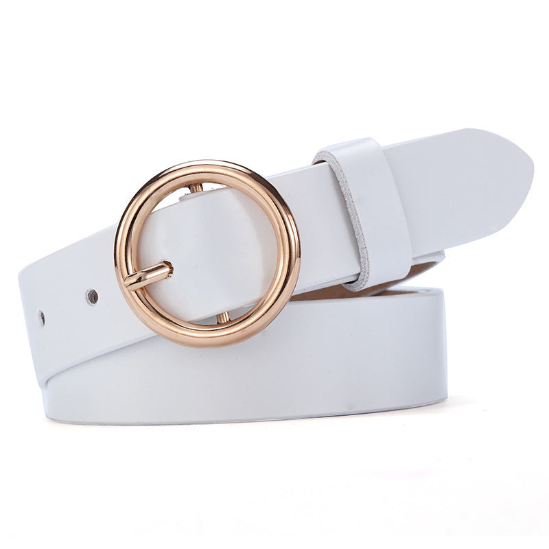 Women’s Round Buckle Leather Belt