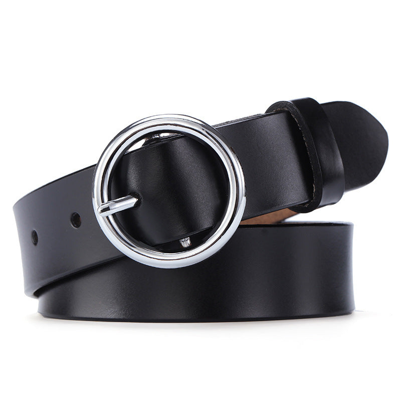 Women’s Round Buckle Leather Belt