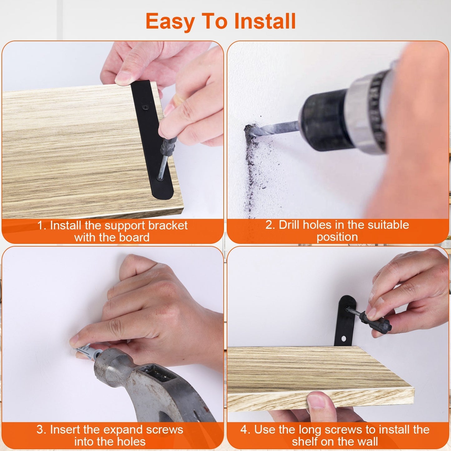6-Piece Floating Wall Shelves with Metal Brackets