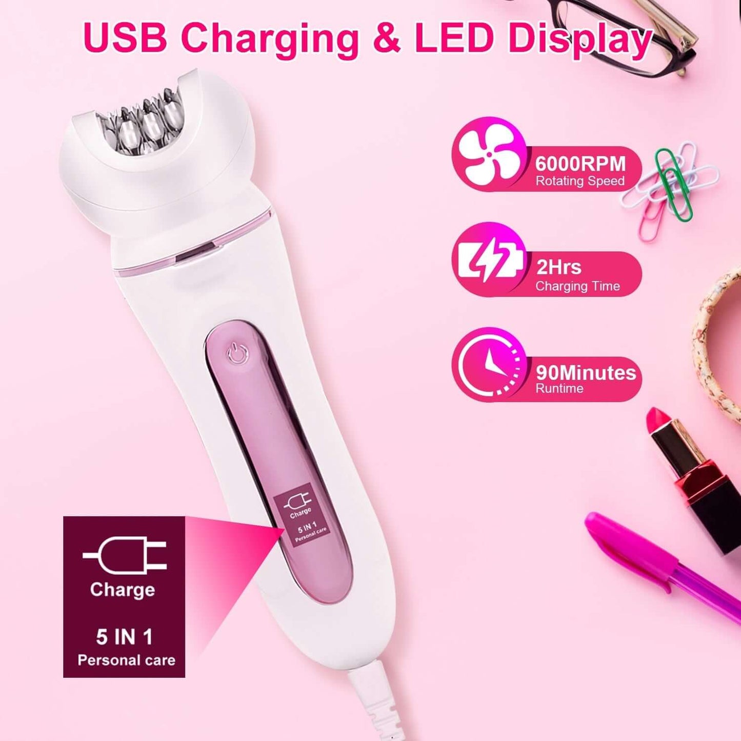 5-in-1 Electric Women’s Grooming Kit with LED Display