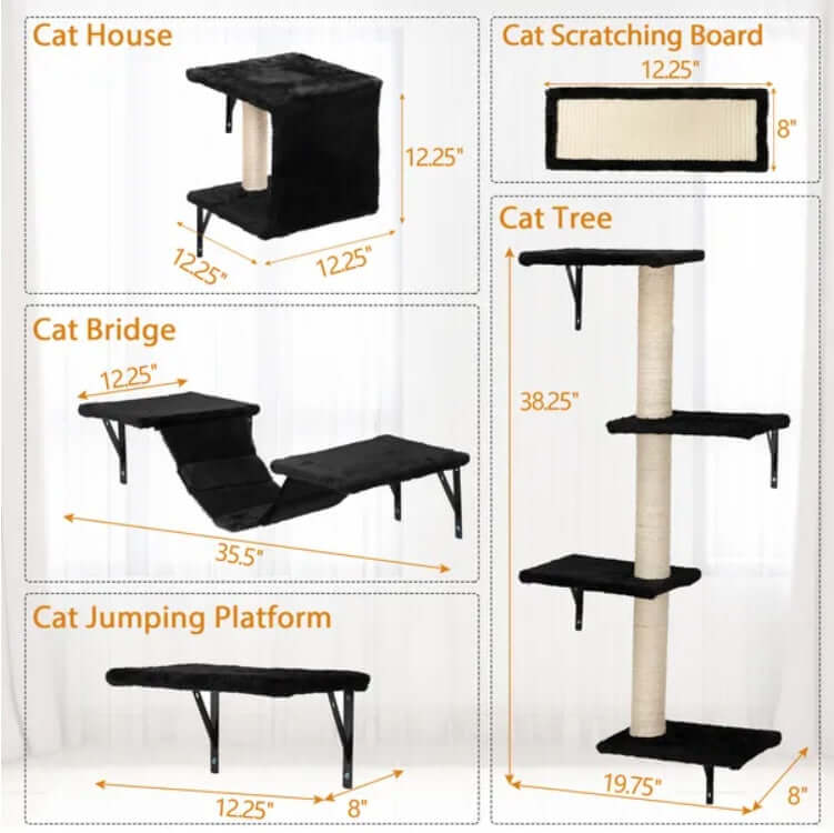 5Pcs Wall Mounted Cat Climbing Set with Shelves & Scratching Posts