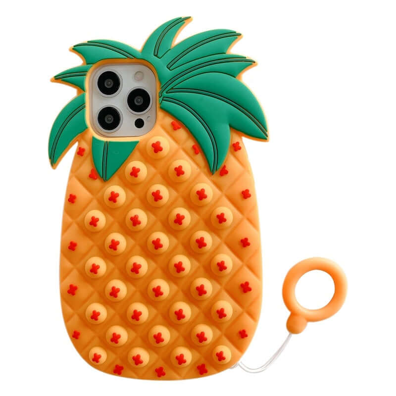 Silicone phone case designed as a pineapple with lanyard, featuring anti-drop function, colorful design.