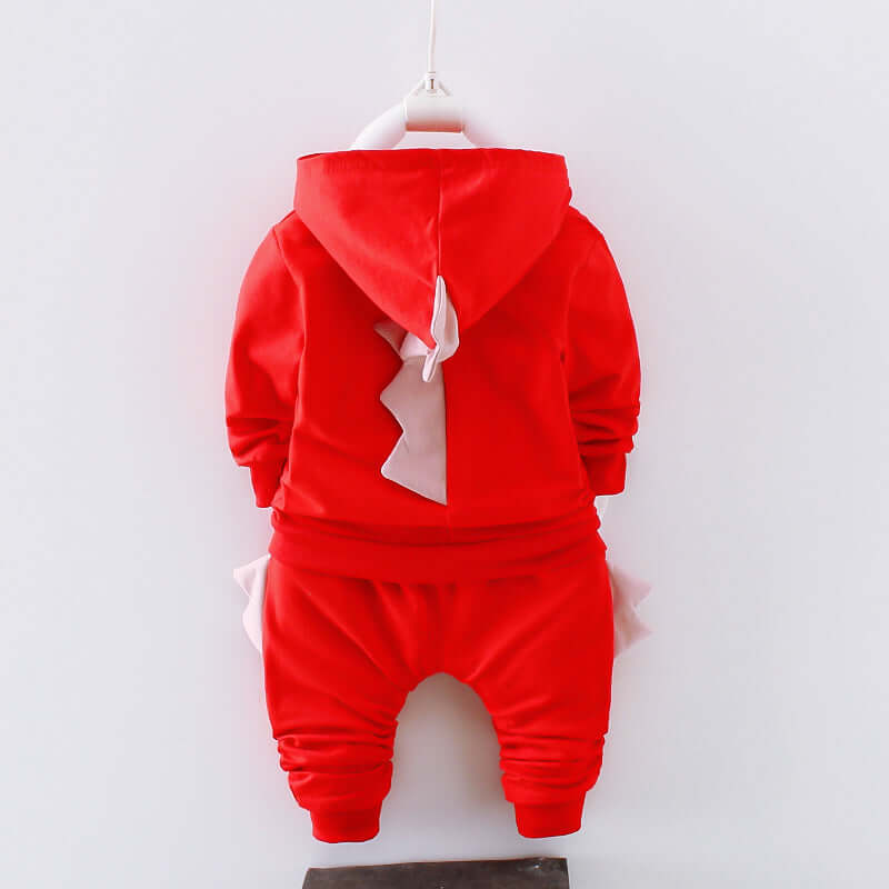 Boys Cotton Casual Clothing Set in red with hood and tail, long sleeve suit perfect for spring wear.