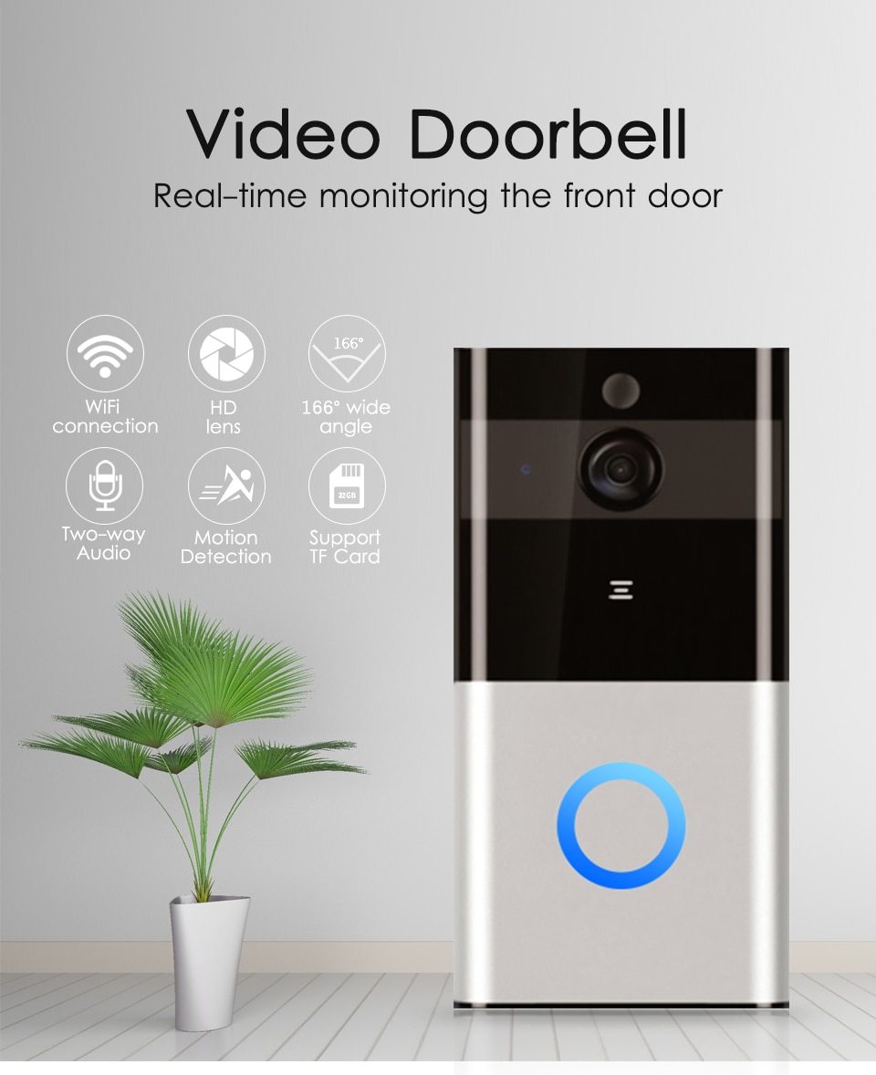 Marlboze 720P WiFi Smart Video Doorbell with motion detection and night vision for home security.