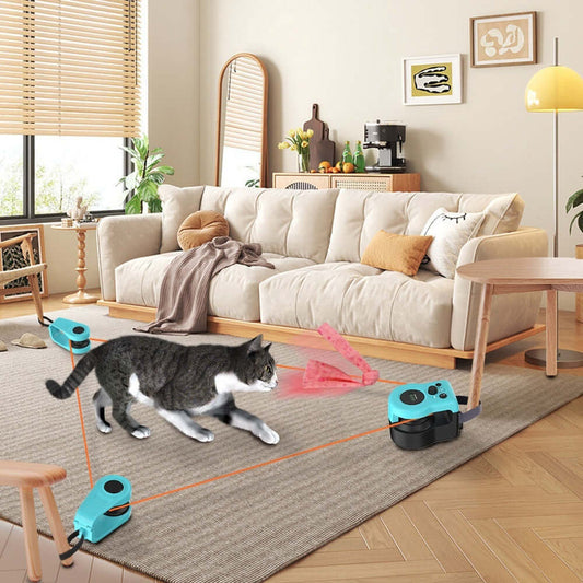 Cat playing with Cat Weight Loss Remote Control Sound Toy in a cozy living room setting.