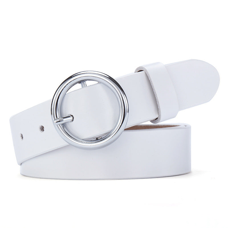 Women’s Round Buckle Leather Belt