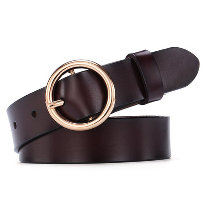 Women’s Round Buckle Leather Belt