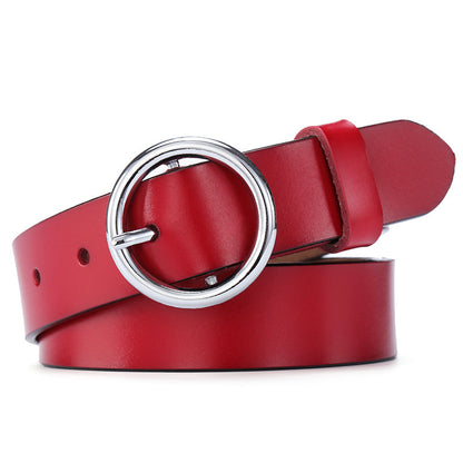 Women’s Round Buckle Leather Belt