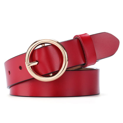 Women’s Round Buckle Leather Belt