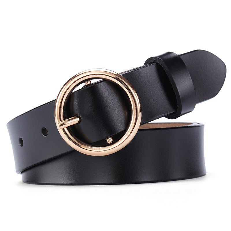 Women’s Round Buckle Leather Belt