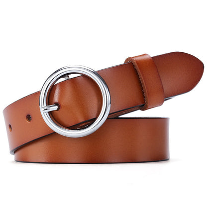 Women’s Round Buckle Leather Belt