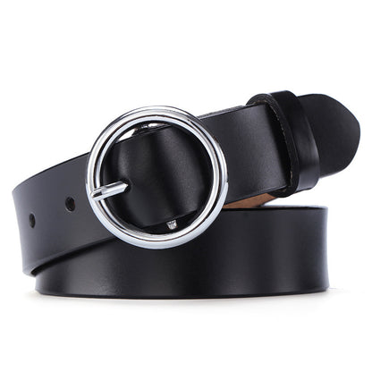 Women’s Round Buckle Leather Belt