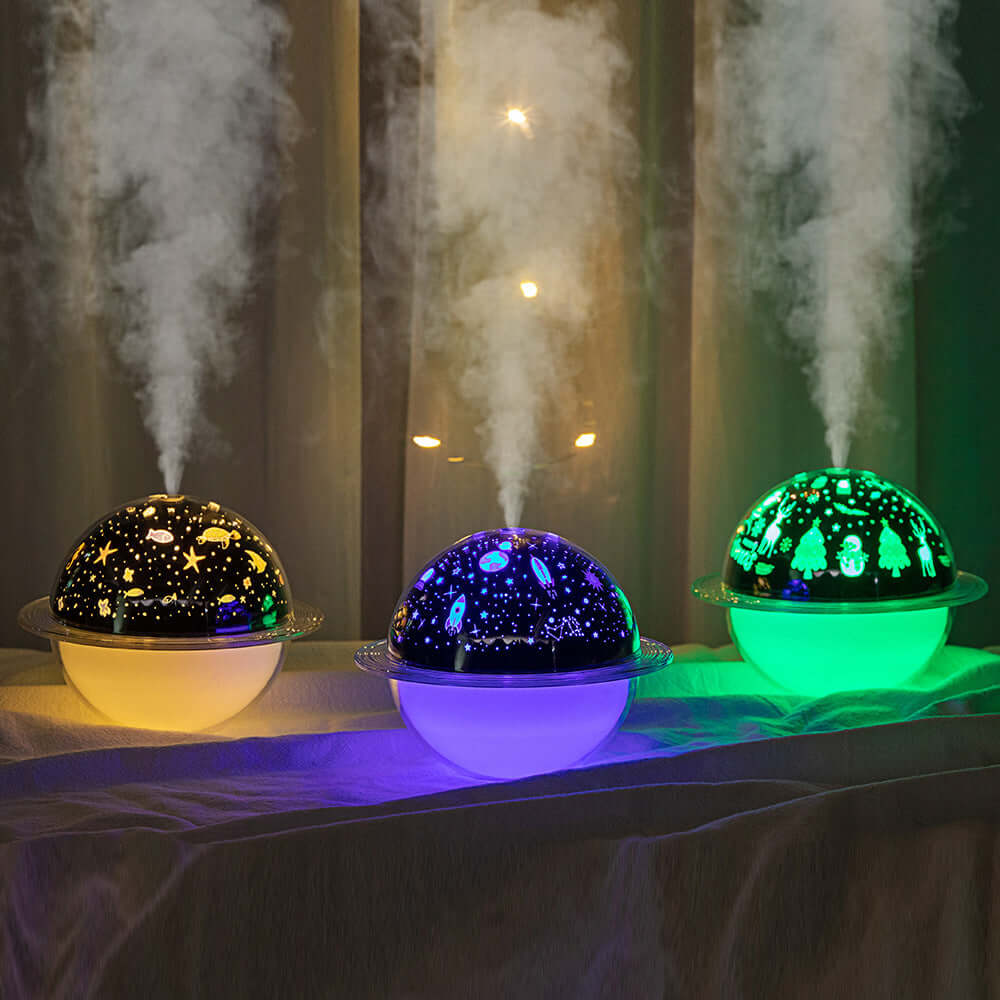 Starry Sky Projector Lamp & Humidifier with soothing starry projections and gentle mist, creating a calming atmosphere.