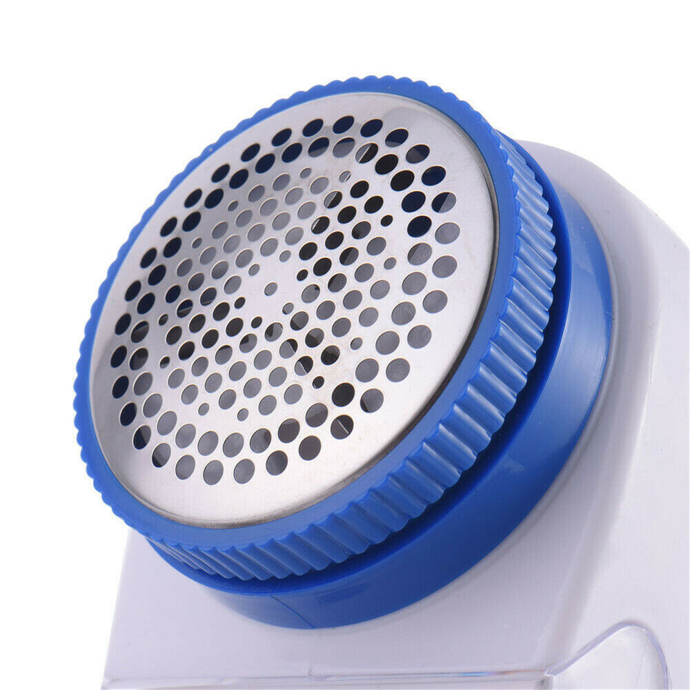 Close-up of a lint remover featuring a stainless steel perforated head for effective fuzz ball removal