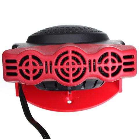 Portable windshield defroster, car mounted cooling and heating fan in black and red color.