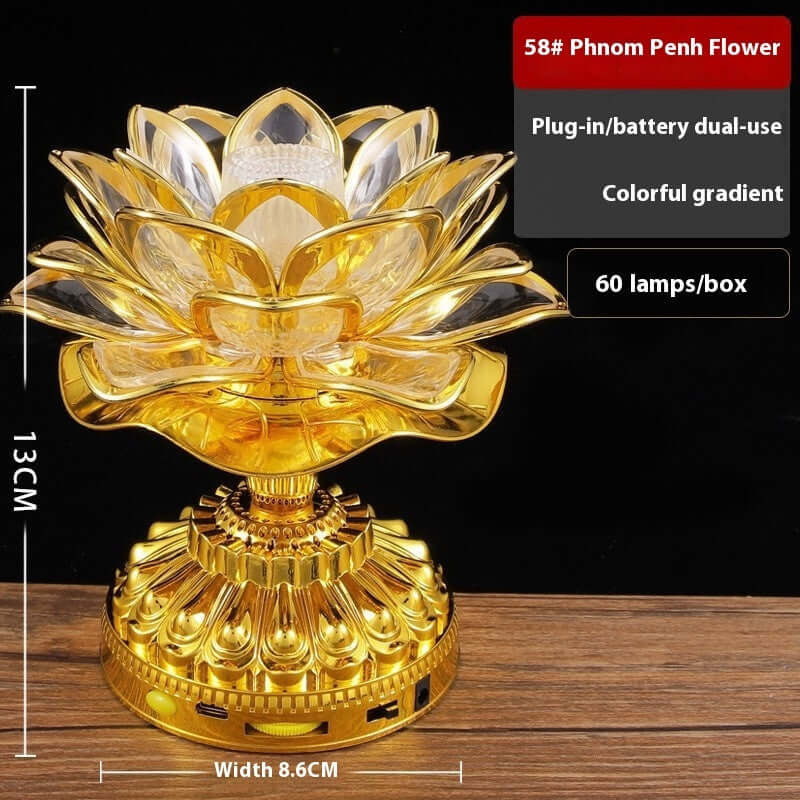 Lotus Lamp Colorful Gradient Home, stunning gradient glow, stylish golden lotus design, perfect for ambiance lighting.
