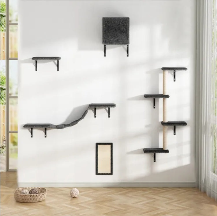 5Pcs Wall Mounted Cat Climbing Set with Shelves & Scratching Posts