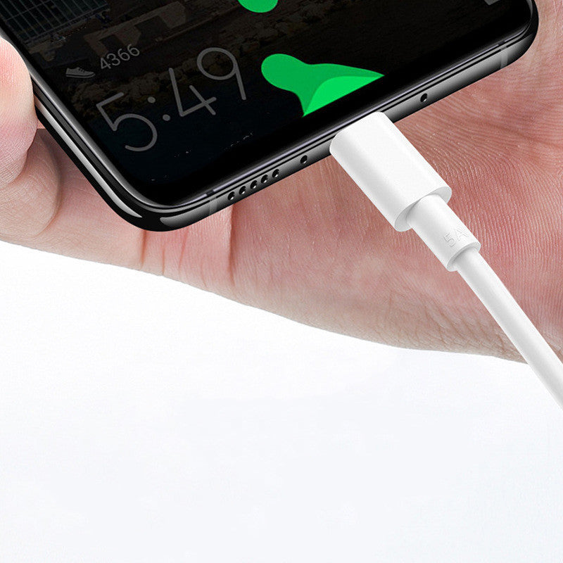 Super Fast Charging USB single head mobile phone data cable connected to smartphone for fast charging.
