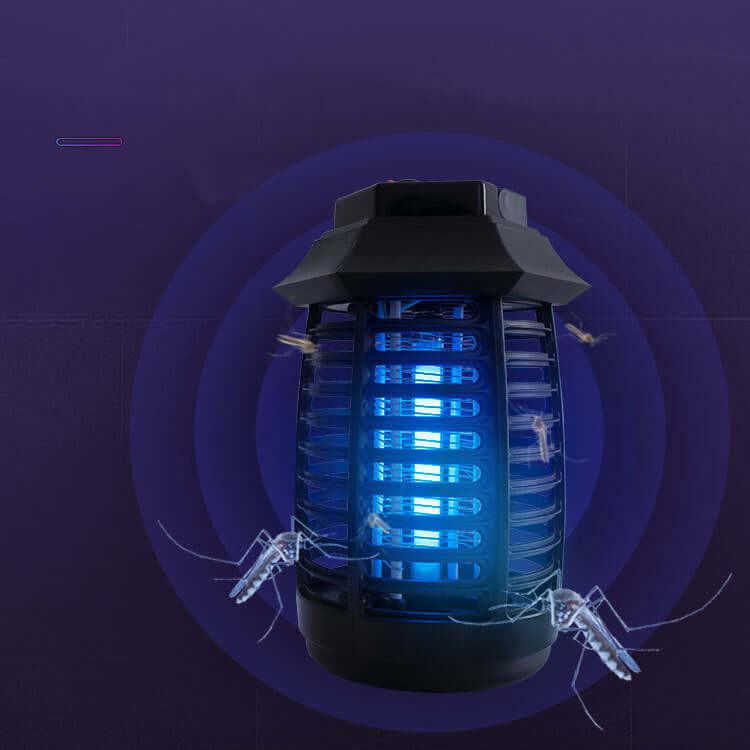 Aromatherapy mosquito lamp with UV light trapping mosquitoes, designed for home and outdoor use.