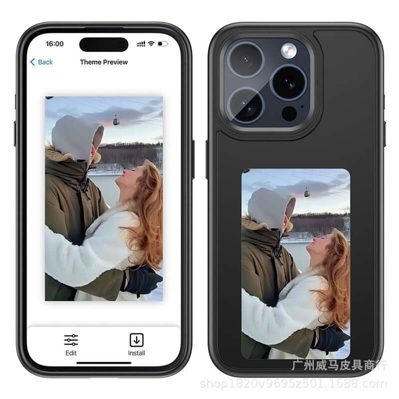Smart NFC Screen Projection Creative DIY Phone Case with preview image of a couple on phone display.
