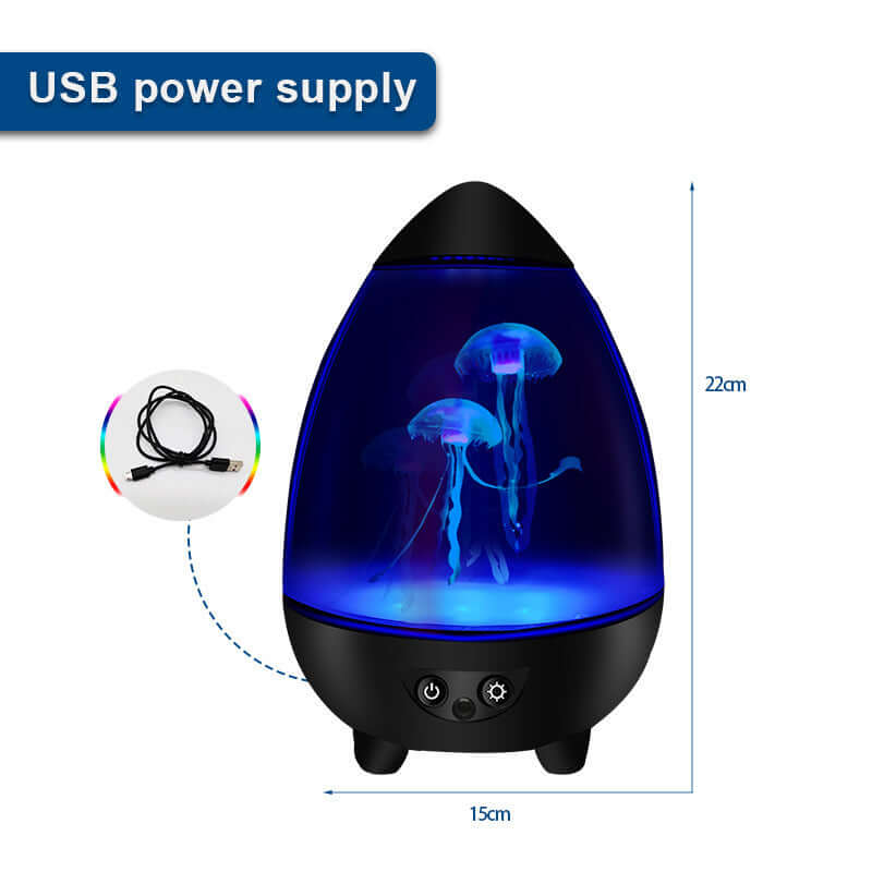 Jellyfish lamp USB powered night light with colorful jellyfish display and button controls.