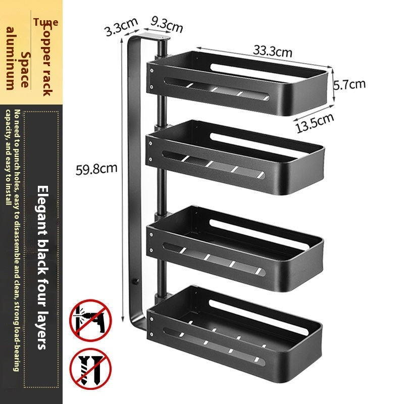 Punch-Free Kitchen Wall Storage Rack in elegant black with four layers for efficient organization.
