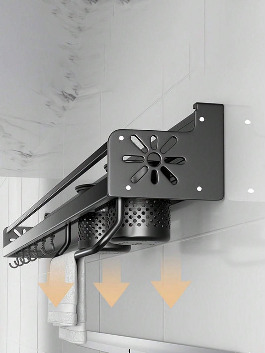 Wall-mounted multi-functional kitchen storage rack with hanging hooks and containers for organizing utensils.