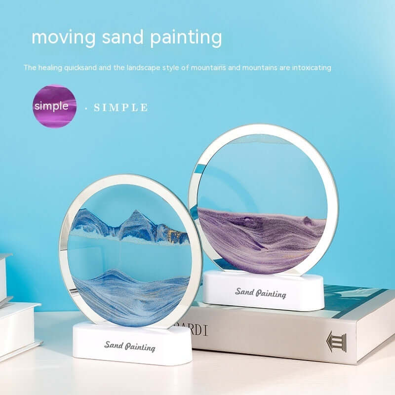 Bedside LED Table Lamp featuring creative moving sand painting, colorful effects on a nightstand, vibrant home decor.