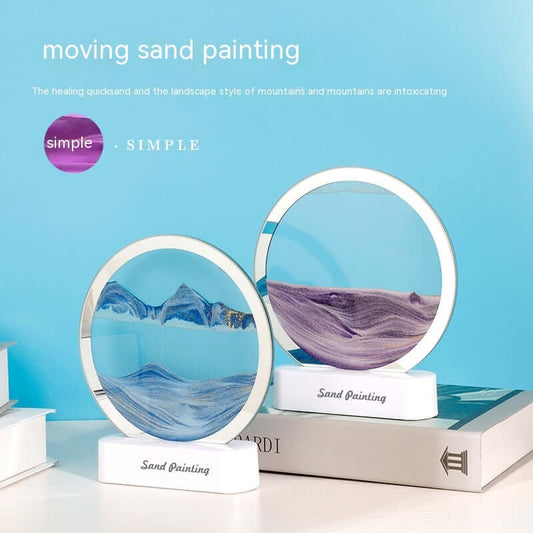 Bedside LED Table Lamp featuring creative moving sand painting, colorful effects on a nightstand, vibrant home decor.