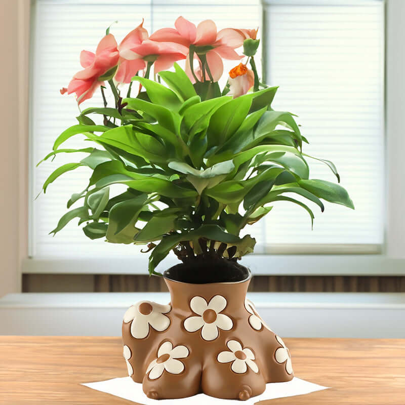 Home Decor with a unique flower pot featuring a playful design and vibrant plants.