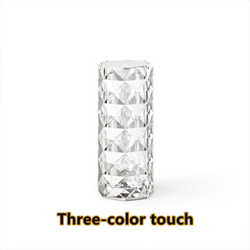 Nordic crystal lamp with three-color touch dimming features for elegant bedroom decor.