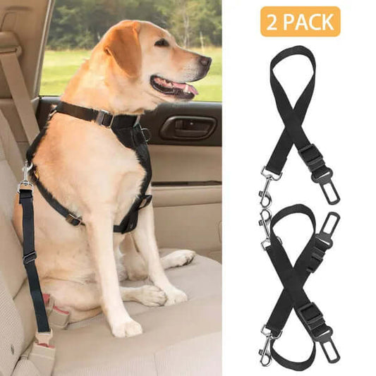 Adjustable pet seat belt leash for dogs and cats, ensuring safety in vehicles. Includes 2 pack of belts.