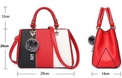 Women’s Patchwork Handbag with Hairball Ornament