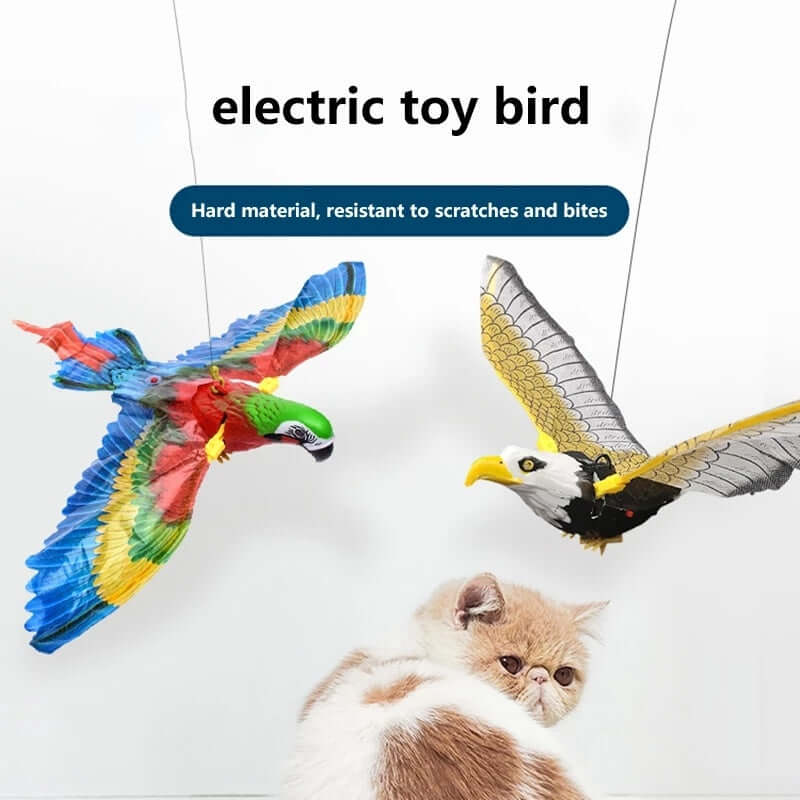 Interactive flying eagle cat toy with colorful birds for cat entertainment and exercise.