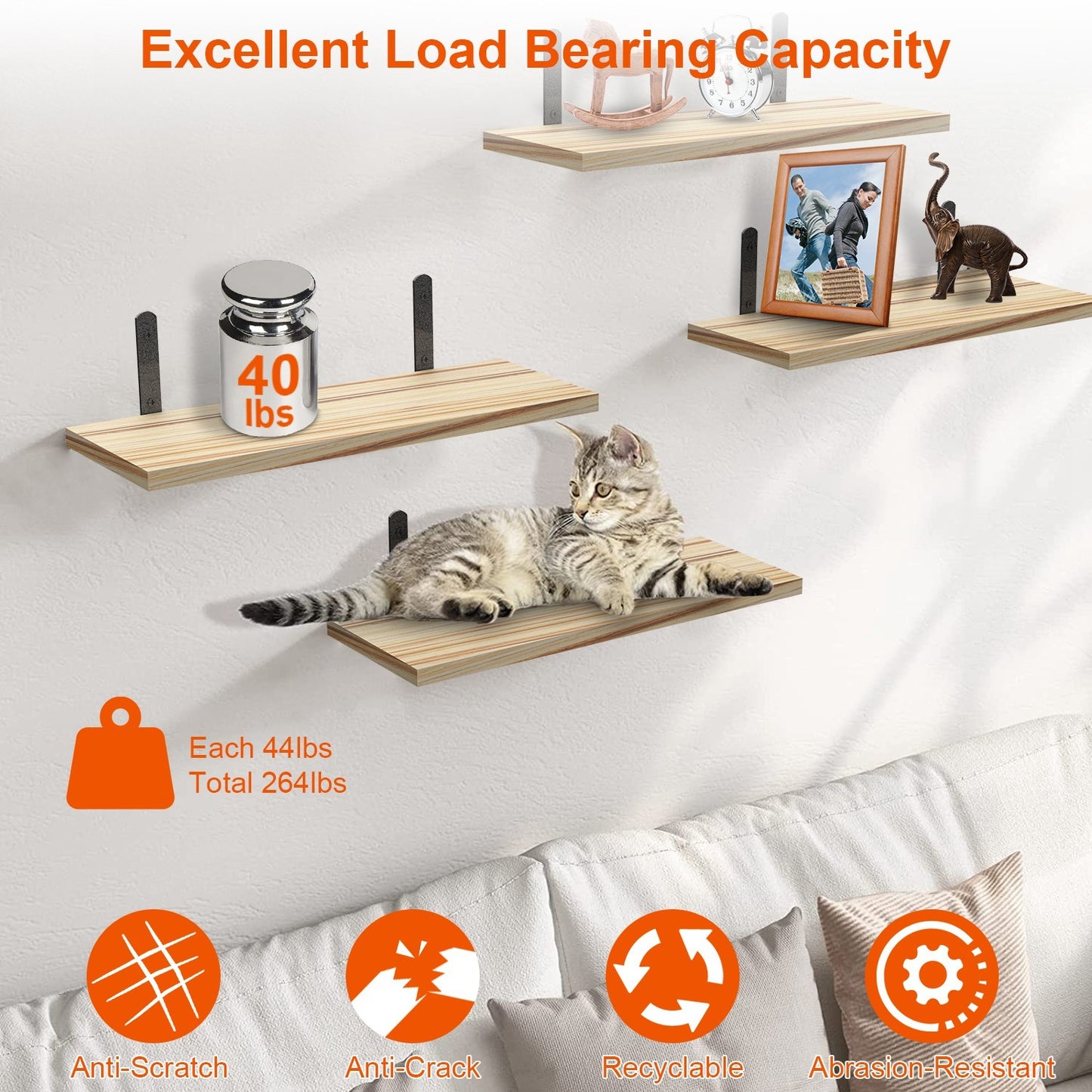 6-Piece Floating Wall Shelves with Metal Brackets
