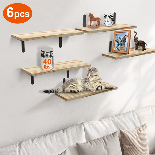 6-Piece Floating Wall Shelves with Metal Brackets