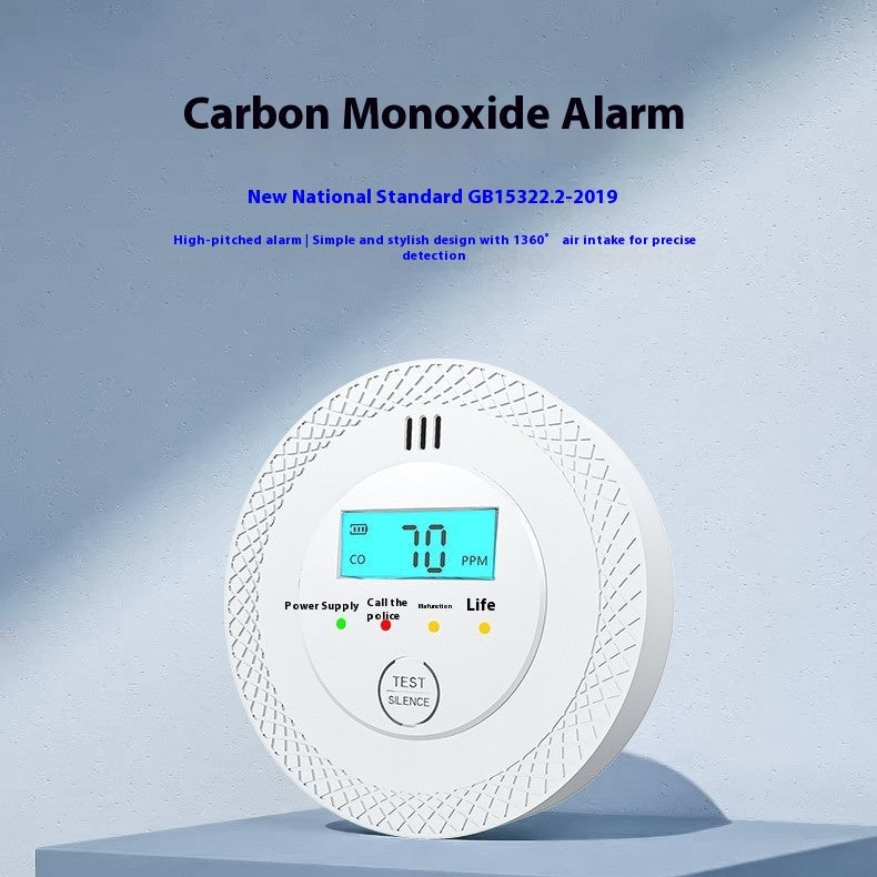 Carbon Monoxide Alarm with digital display for CO detection, ideal for home, hotel, or kitchen use - high-pitched alarm.