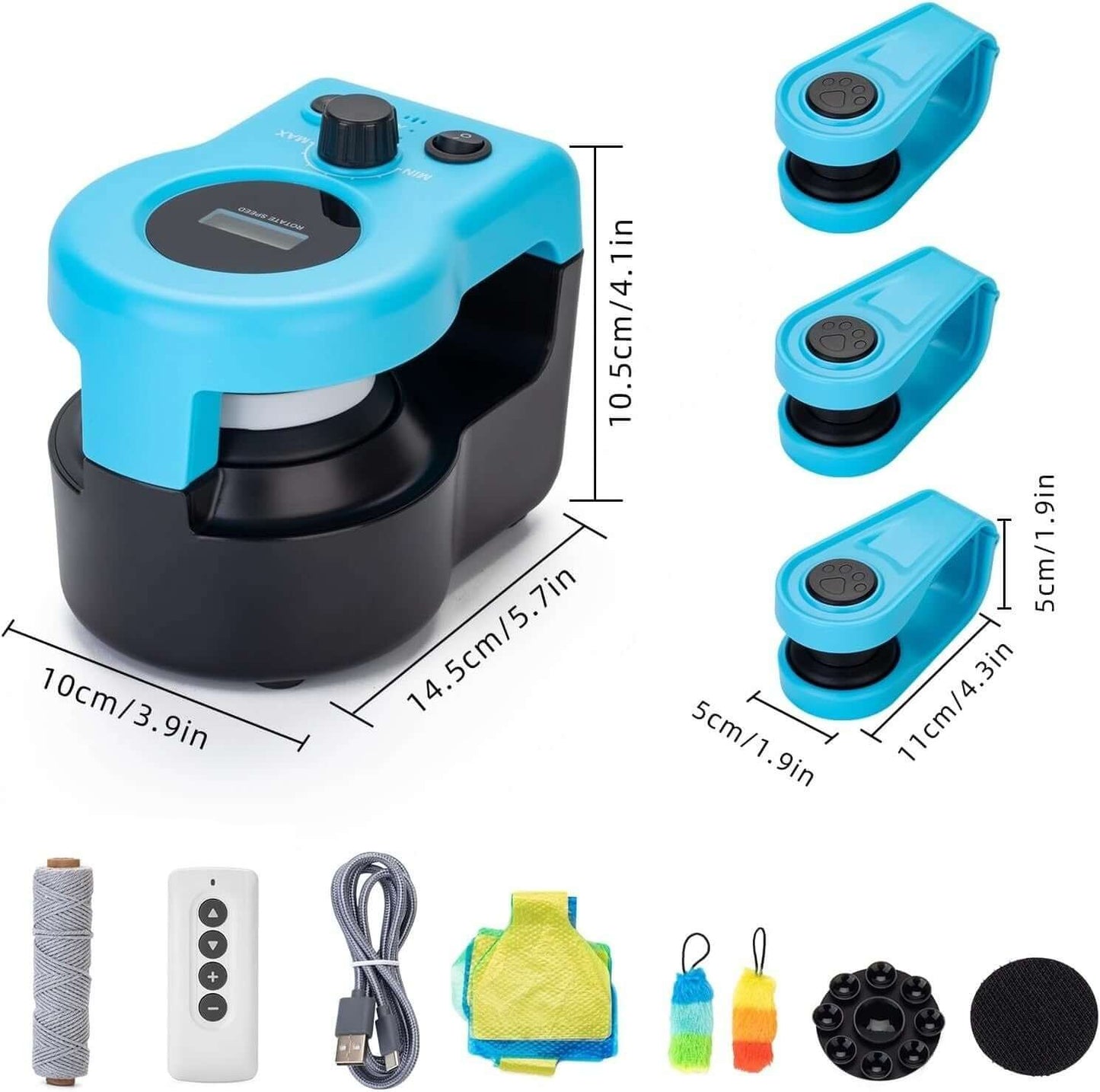 Cat weight loss remote control sound toy in blue and black with accessories for interactive play.