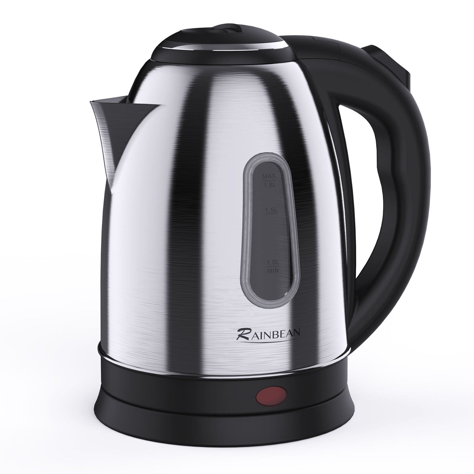 Electric kettle 1.8L stainless steel water boiler with auto shut-off feature and boil dry protection.