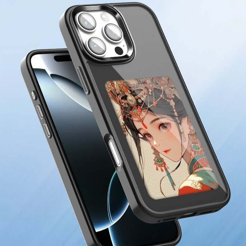 Smart NFC screen projection phone case with an artistic design featuring a woman in traditional attire.