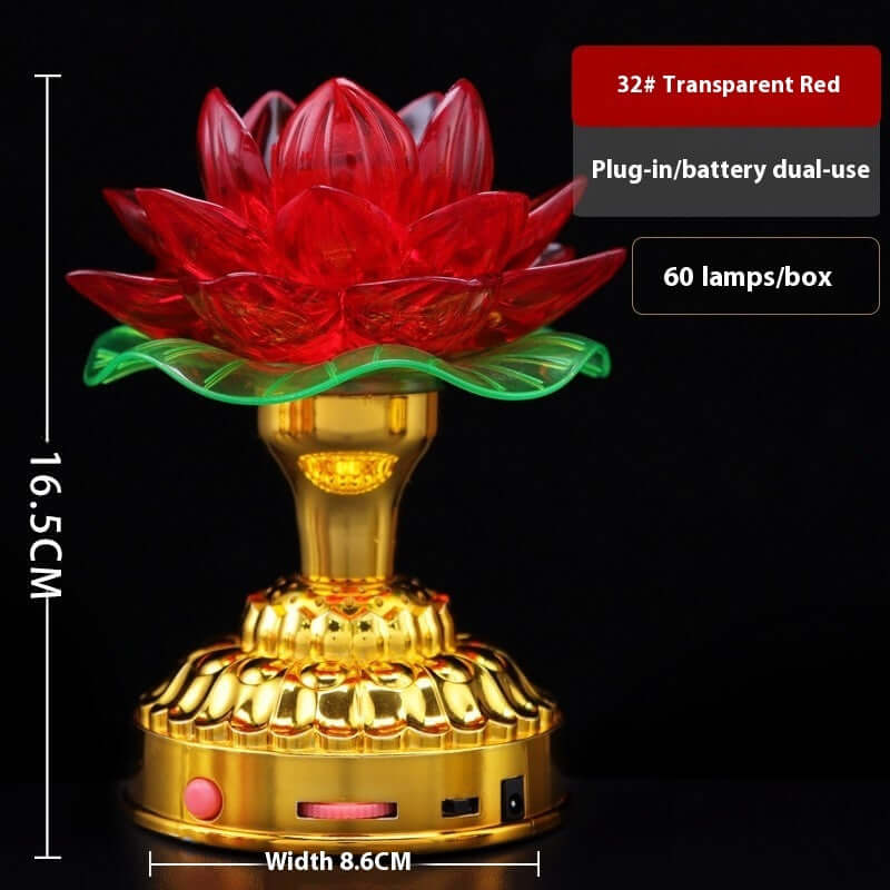 Lotus Lamp Colorful Gradient Home with red flower design and gold base, perfect for creating vibrant ambiance.