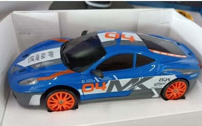 Remote Control Drift Racing Car in blue with orange wheels, 1:24 scale high-speed RC toy.