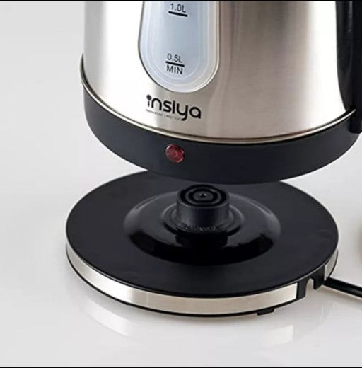 Stainless Steel Electric Kettle base with water level indicator and power light for stylish kitchen use.