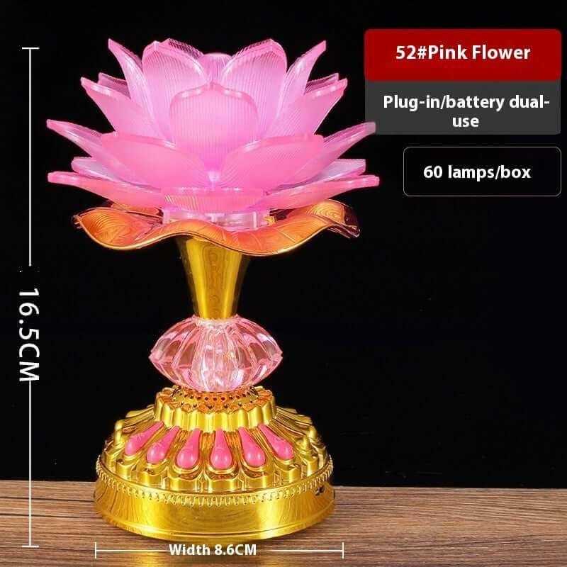 Lotus lamp colorful gradient home featuring a pink flower design, dual-use plug-in and battery, stylish decor accent.