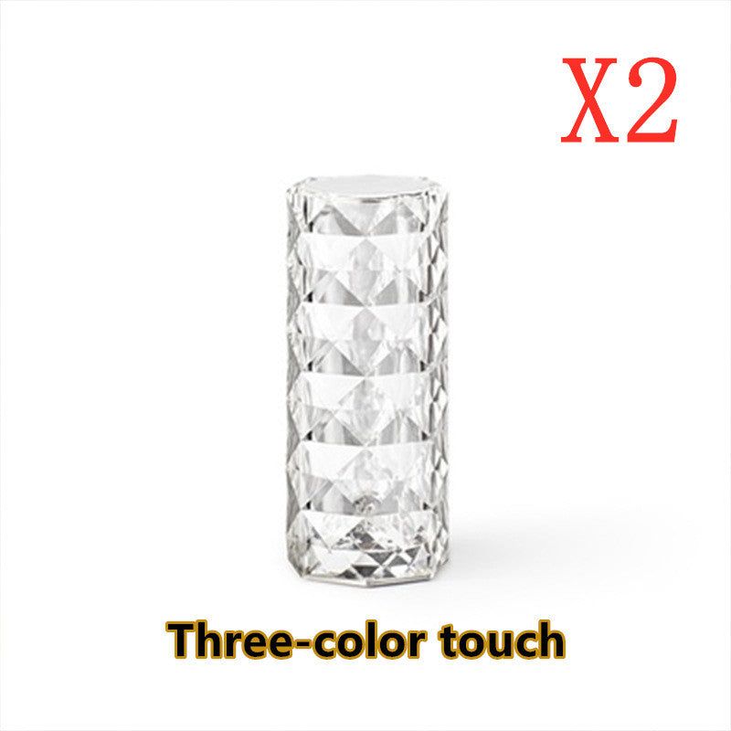 Nordic crystal lamp with three-color touch feature, stylish LED design ideal for bedroom decor.